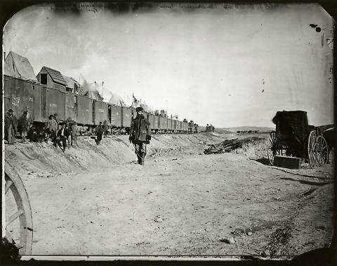Construction Train at End of Track, General Casement's Outfit, General in Foreground