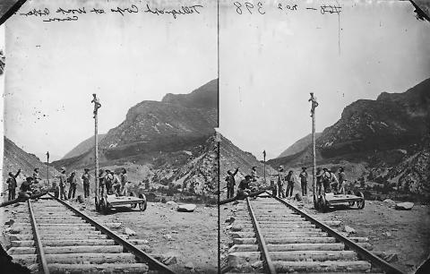 Telegraph Corps at Work, Weber Canyon