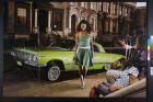 untitled (woman in a green dress in front of a green car)