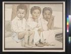 untitled (three children sitting on a street curb)