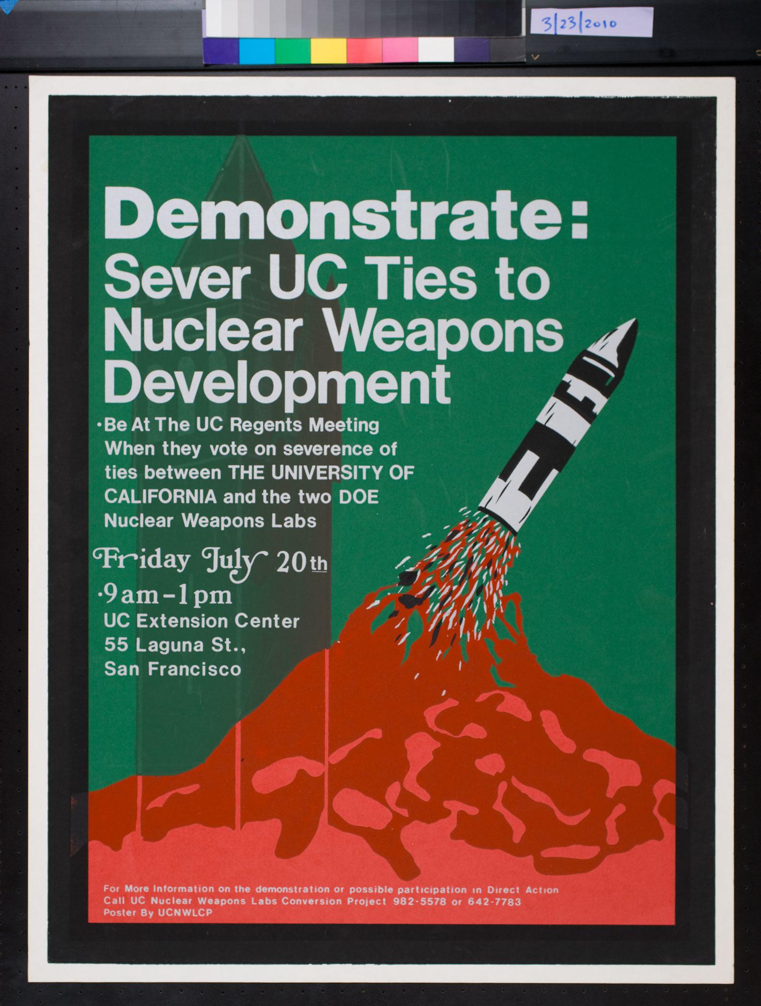 Poster from July 1979 protest at University of California Regents meeting