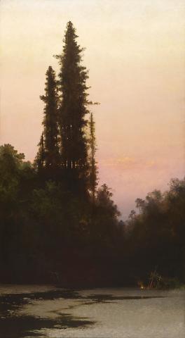 Twilight Scene with Stream and Redwood Trees