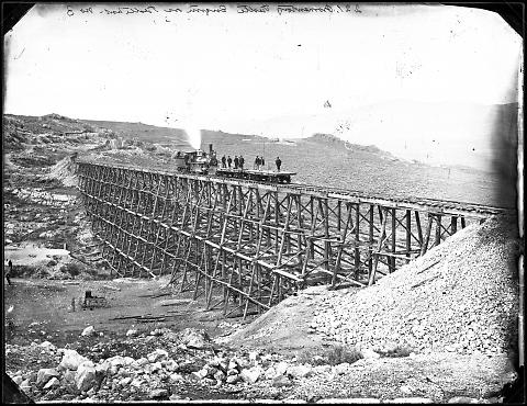 Promontory Trestle, Engine on Trestle, West, No. 3