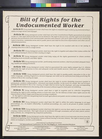 Bill Of Rights For The Undocumented Worker