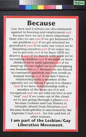Because: I Am Part of the Lesbian/Gay Liberation Movement