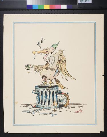 untitled (bird smoking on a garbage can)
