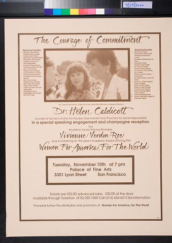 The Courage of Commitment: Dr. Helen Caldicott: speaking engagement