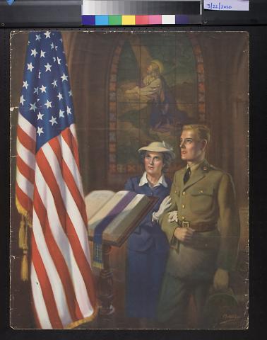 Untitled (American flag and church)
