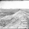 Great Embankment, Granite Canyon, Looking West, Huts of Construction in the Valley