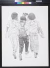Untitled (3 school boys walking towards 3 school girls)