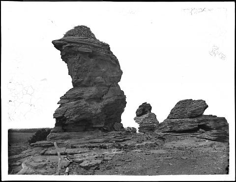 Eagle's Nest, Red Buttes near Red Buttes Station, U.P.R.R., Soft Red Sandstone, about 80 Feet High
