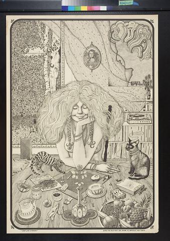 untitled (woman sitting at a table with cats)
