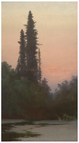 Twilight Scene with Stream and Redwood Trees